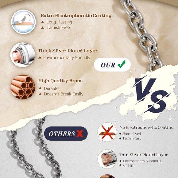 18k Silver Chunky Necklace Women Men Layered Hammered Thick Silver Layering - Picture 3 of 7